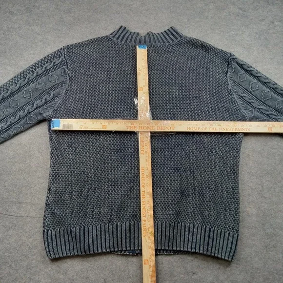 Carbon 2 Cobalt Sweater Mens 2XL Blue Linen Cotton Mock Neck Cable Knit Pullover - Picture 3 of 6